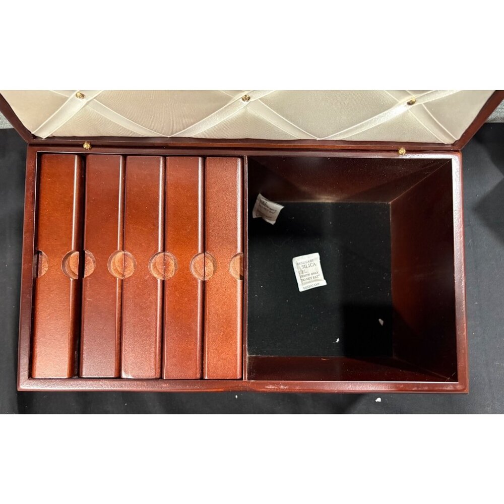 Photo Storage Chest Walnut Finish Dual Openings Decorative Organizer Holds 100 - Picture 12 of 14